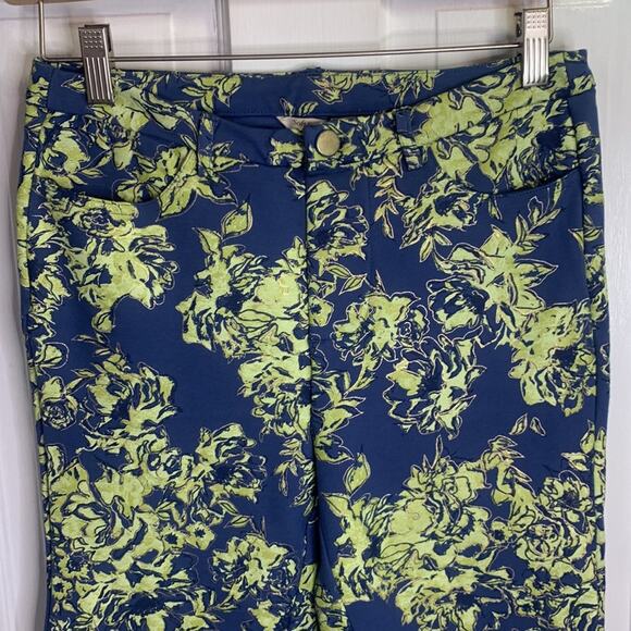 Soft Surroundings Elisabetta Blue Green Floral Gold Detail Pants W-045 Sz XS - Picture 3 of 8